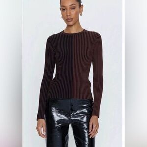 Pistola Two-Tone Ribbed Crew Sweater in Brown and Black